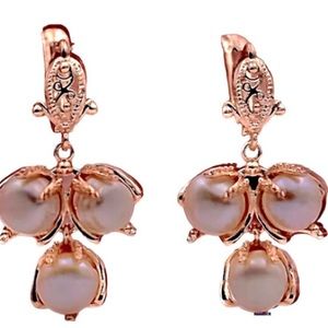 Three Pearl Drop Rose gold Earring (Ivory)